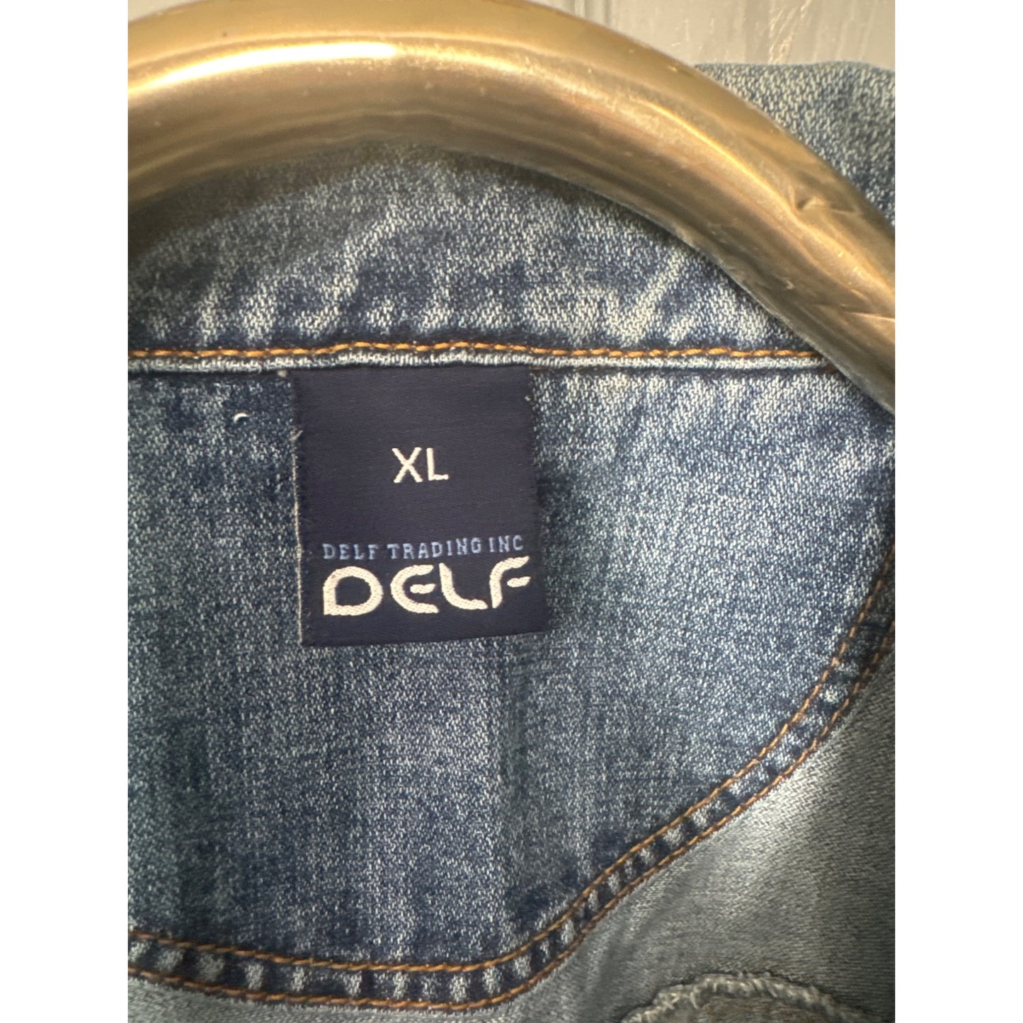 Mens XL Delf Jean Jacket Distressed Denim 100% Cotton Button-Front