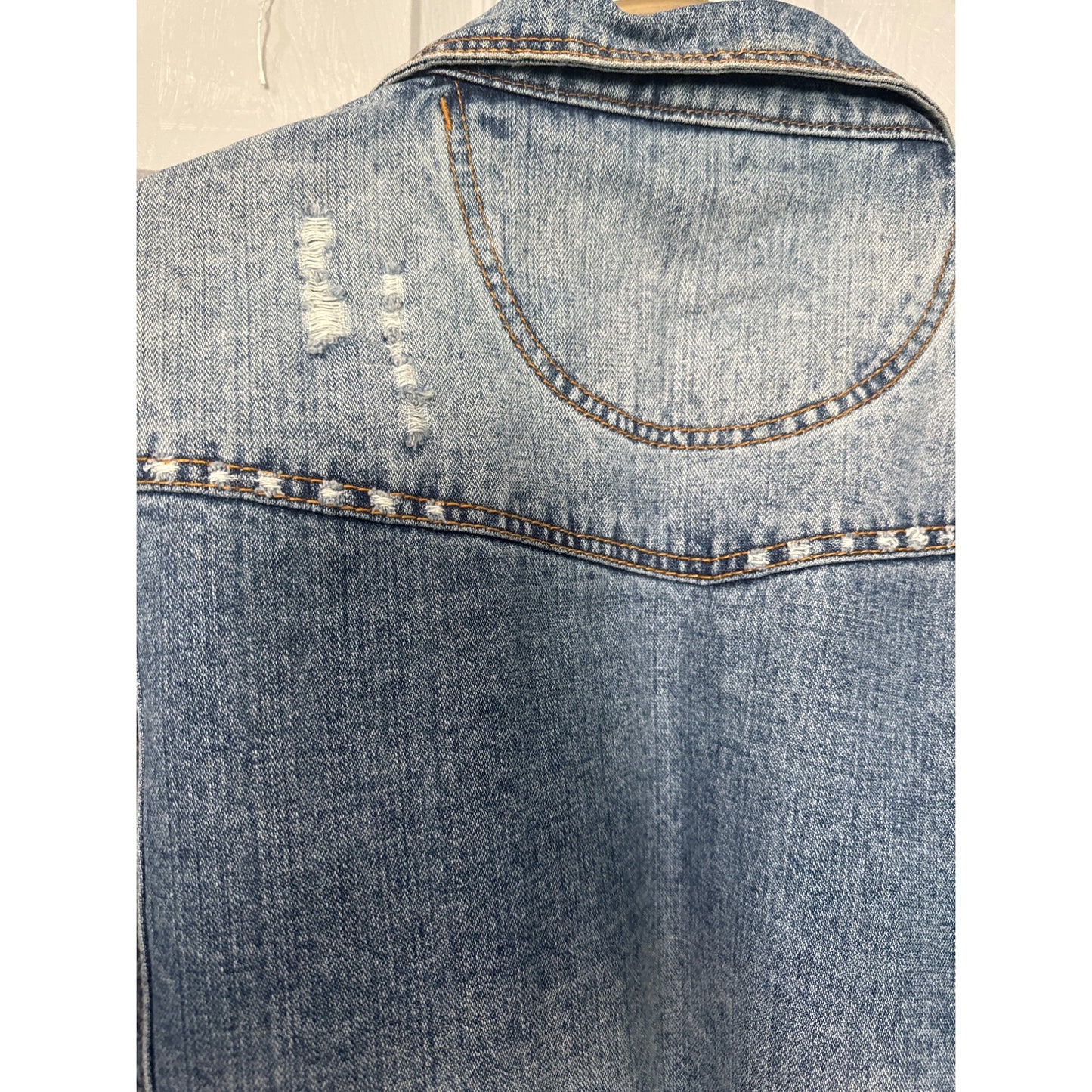 Mens XL Delf Jean Jacket Distressed Denim 100% Cotton Button-Front