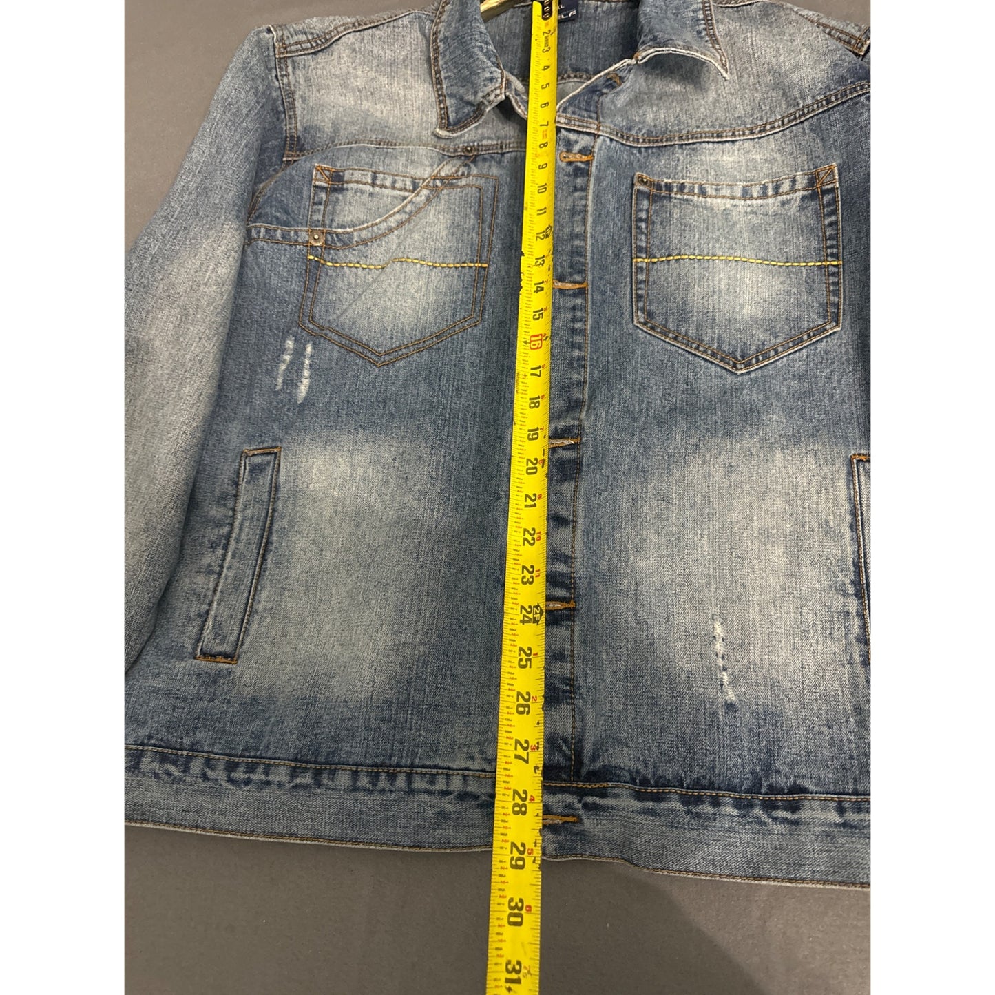 Mens XL Delf Jean Jacket Distressed Denim 100% Cotton Button-Front