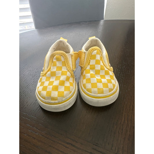 Vans Toddler Slip-On Checkerboard Sneakers Yellow & White Size 3 Canvas & Rubber