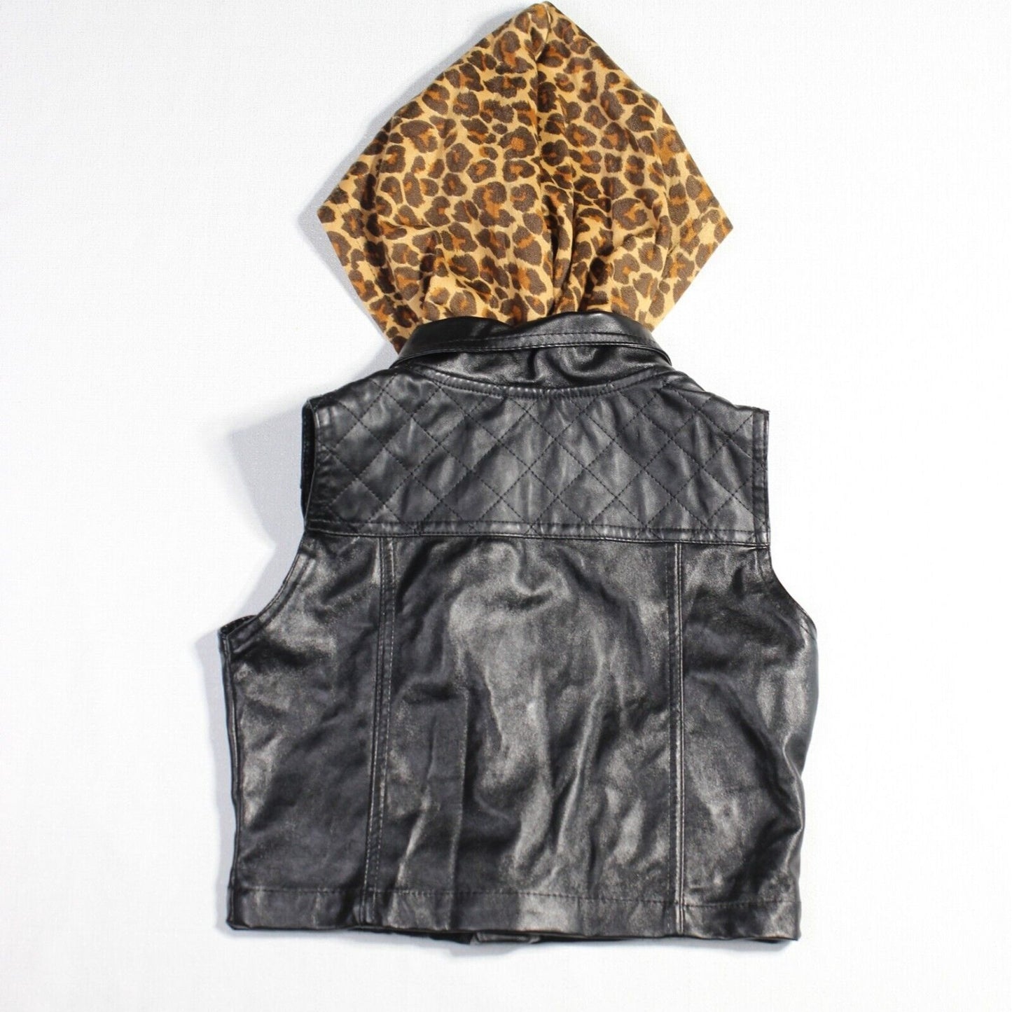 Enyce Black Faux Leather Sleeveless Zipper Pockets Hooded Full Zip Jacket Sz 4