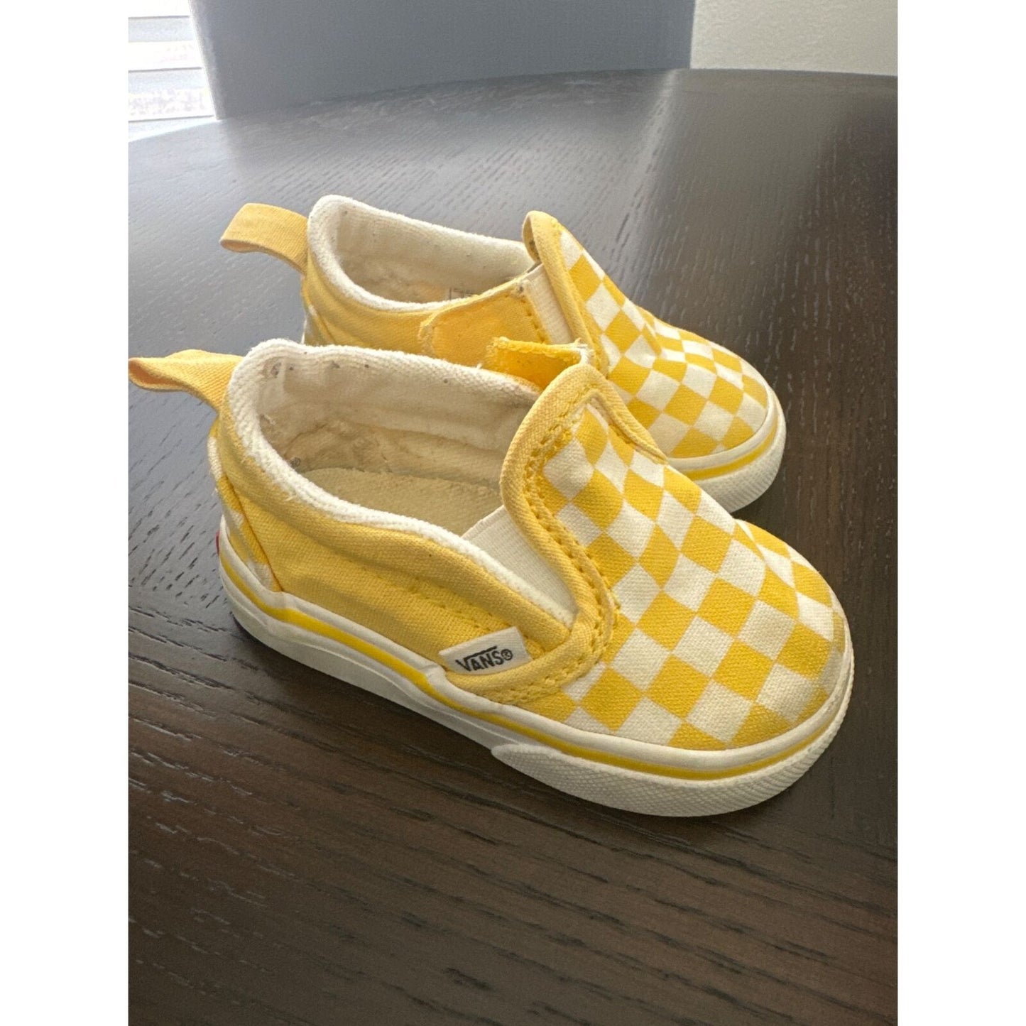 Vans Toddler Slip-On Checkerboard Sneakers Yellow & White Size 3 Canvas & Rubber