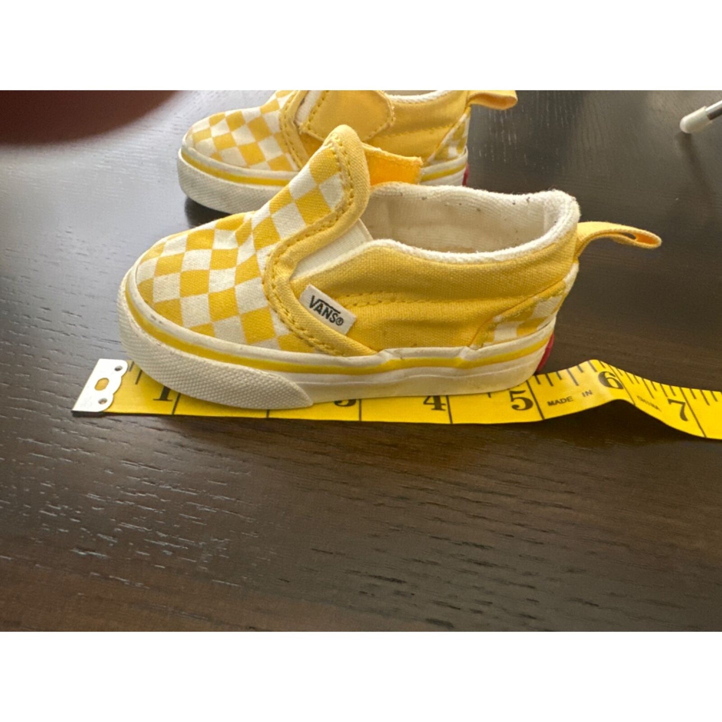 Vans Toddler Slip-On Checkerboard Sneakers Yellow & White Size 3 Canvas & Rubber