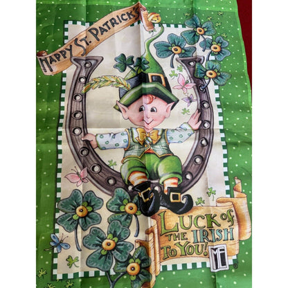 Vintage St. Patrick's Day Leprechaun Wall Hanging/Tea Towel / house flag