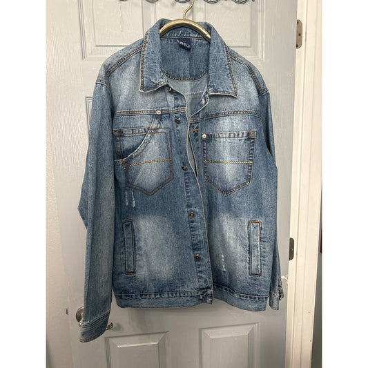 Mens XL Delf Jean Jacket Distressed Denim 100% Cotton Button-Front