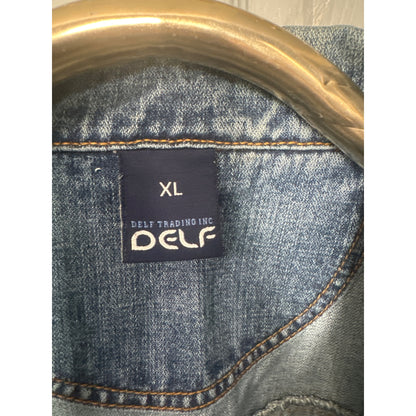 Mens XL Delf Jean Jacket Distressed Denim 100% Cotton Button-Front