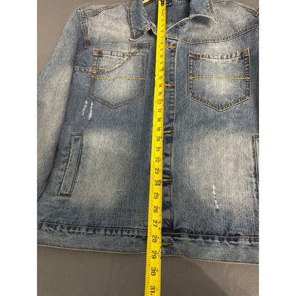 Mens XL Delf Jean Jacket Distressed Denim 100% Cotton Button-Front
