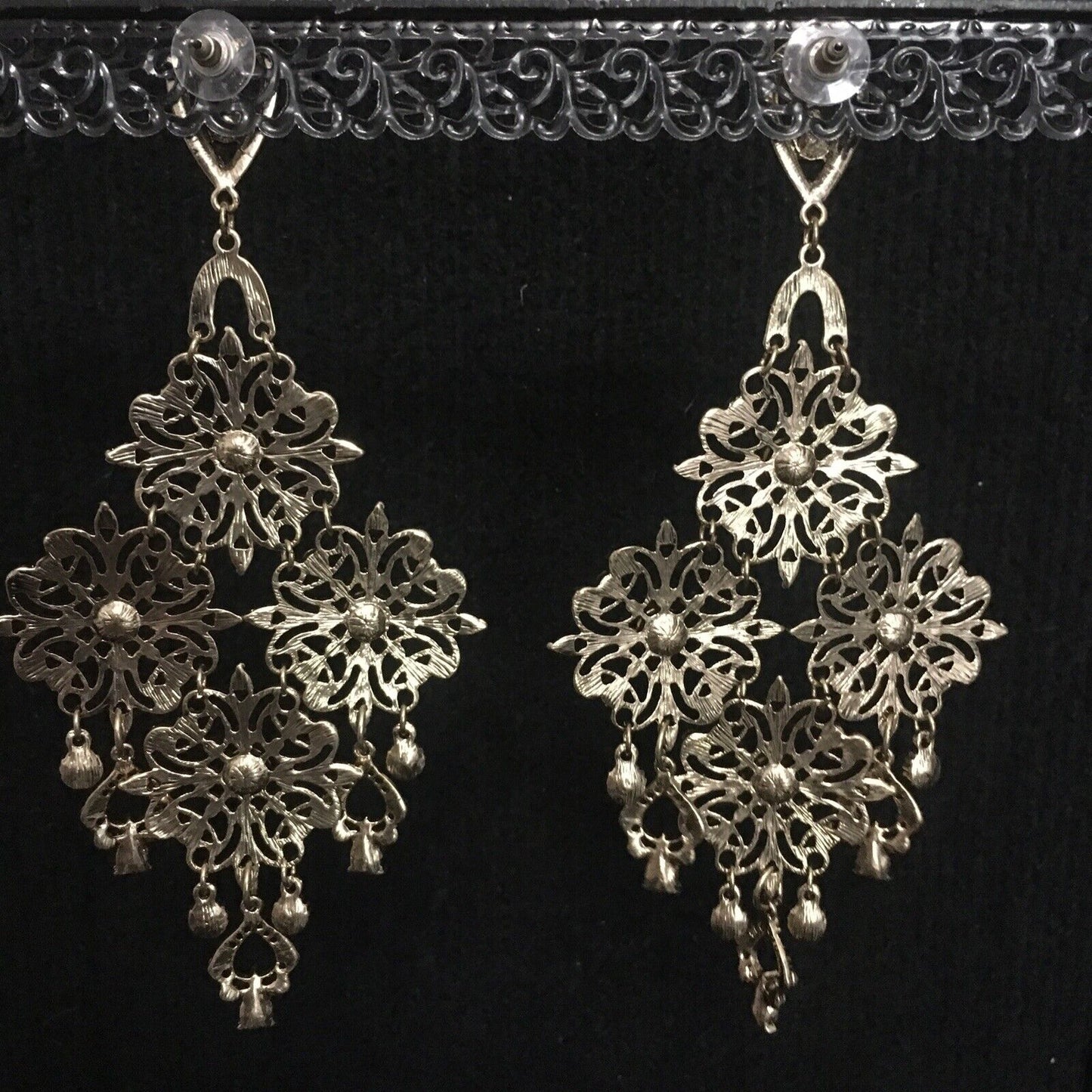 Rhinestone Chandelier Gold Tone Dangle Earrings 6"x3" Sparkle Gemstone Jewelry