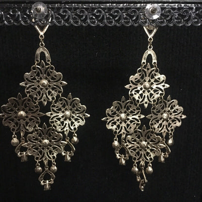 Rhinestone Chandelier Gold Tone Dangle Earrings 6"x3" Sparkle Gemstone Jewelry