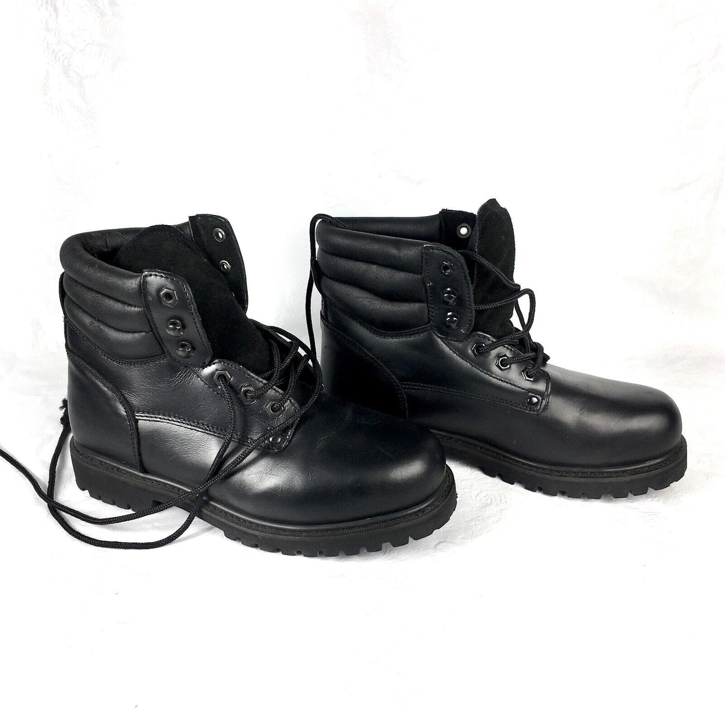 Sears Men 84711 Black Leather Lace Up Round Steel Toe Ankle Work Boots Size 9D
