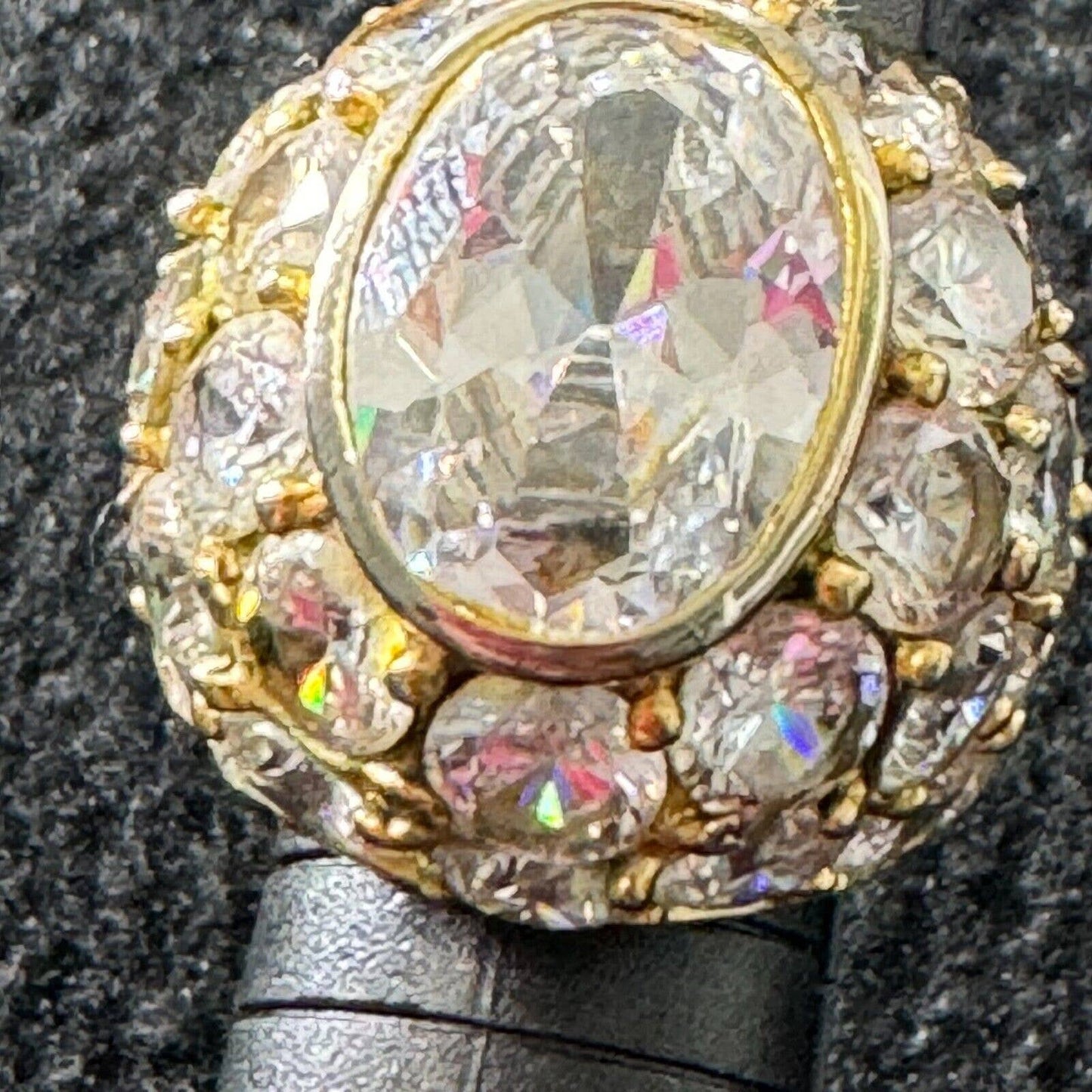 Womens Gold Colored Round Shape Rhinestone Embellished Fashion Dome Ring