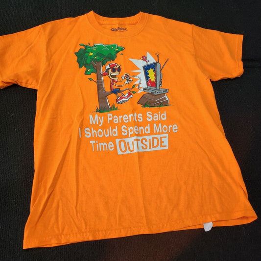 Gildan Boys Safety Orange Graphic Tee size XL (14-16)