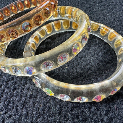 Set Of 3 Womens Multicolor Rhinestones Round Shape Traditional Bangle Bracelet